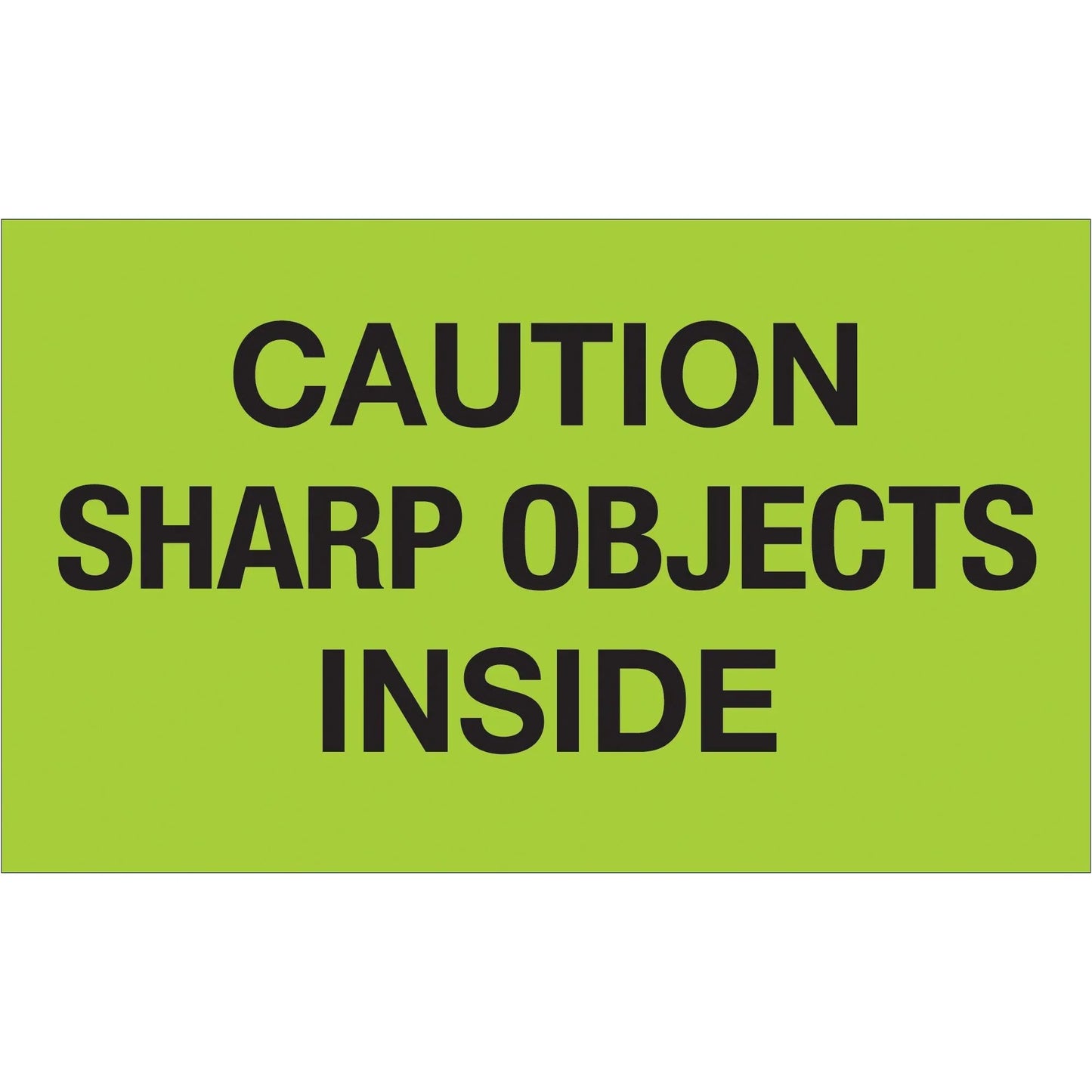 3 x 5" - "Caution Sharp Objects Inside" (Fluorescent Green) Labels - DL1126 Box Packaging Partner