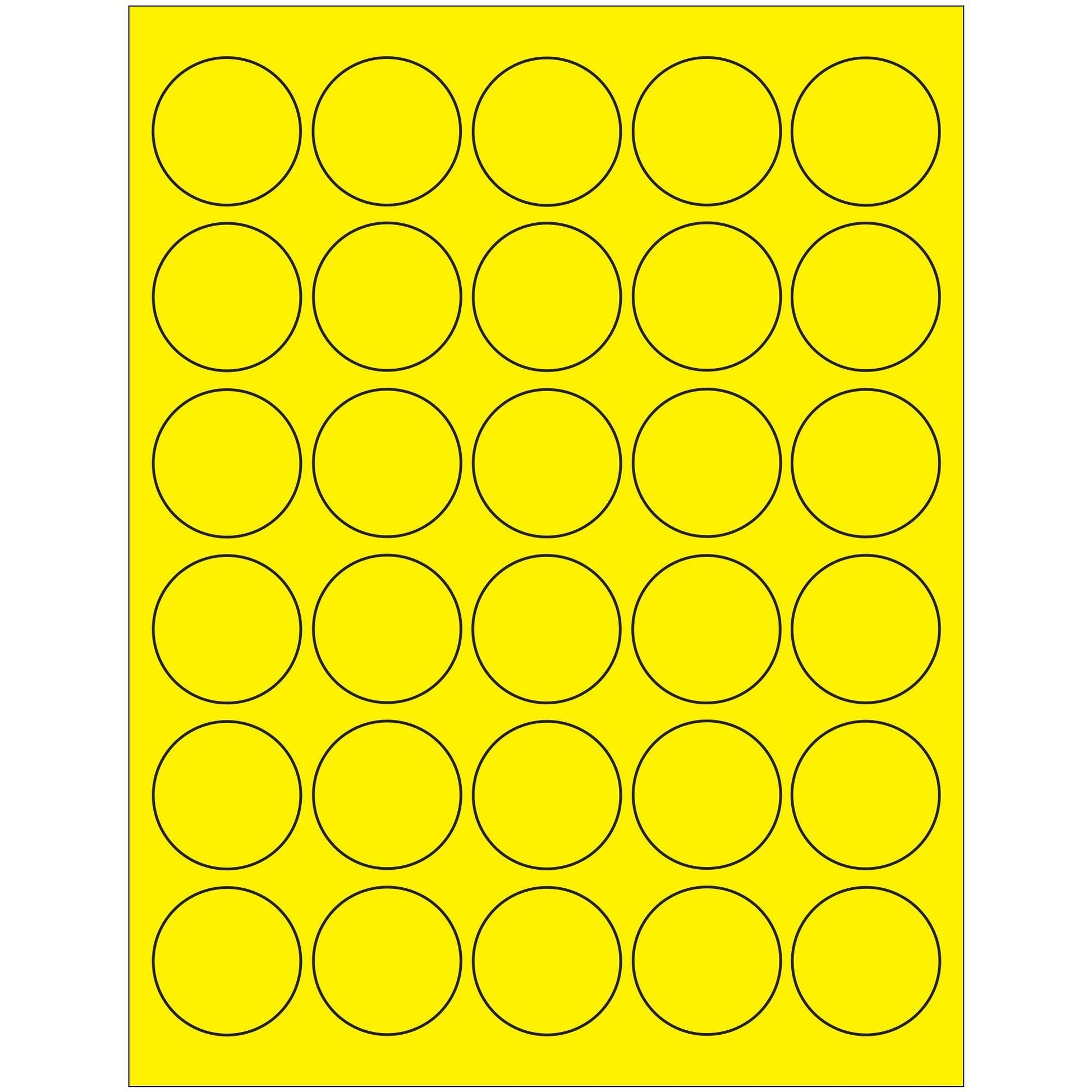 1 1/2" Fluorescent Yellow Circle Laser Labels - LL192YE