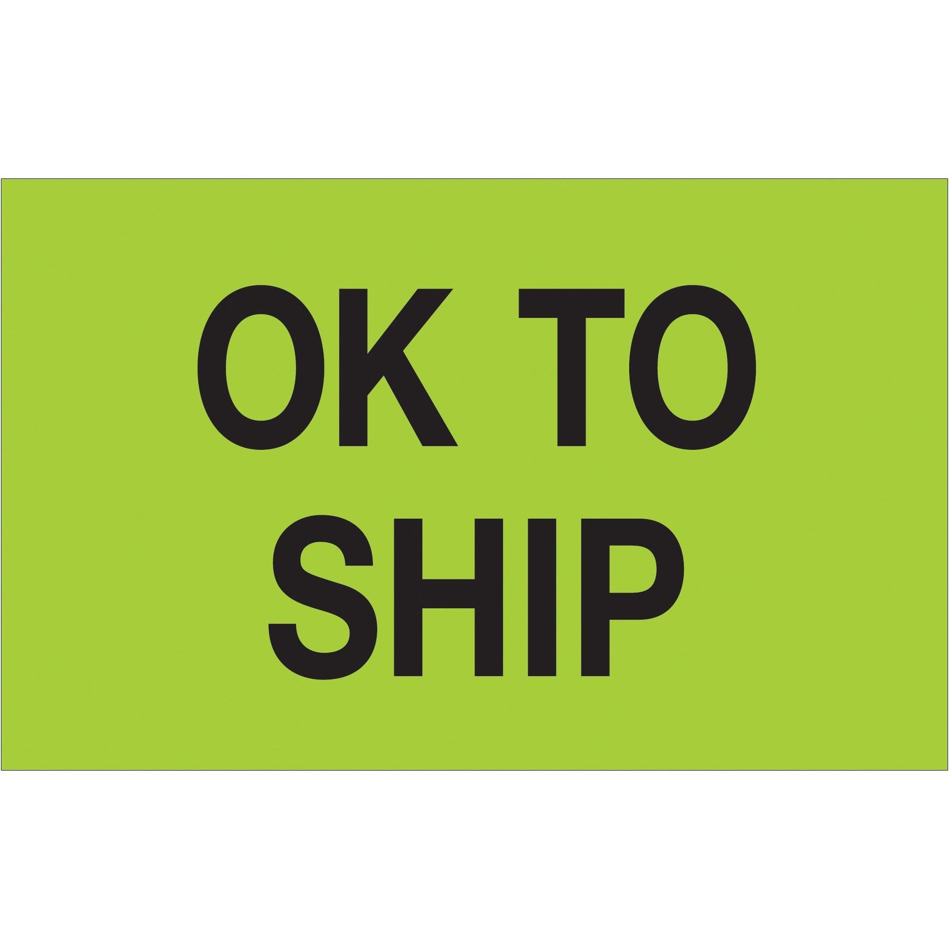 1 1/4 x 2" - "OK To Ship" (Fluorescent Green) Labels - DL1173