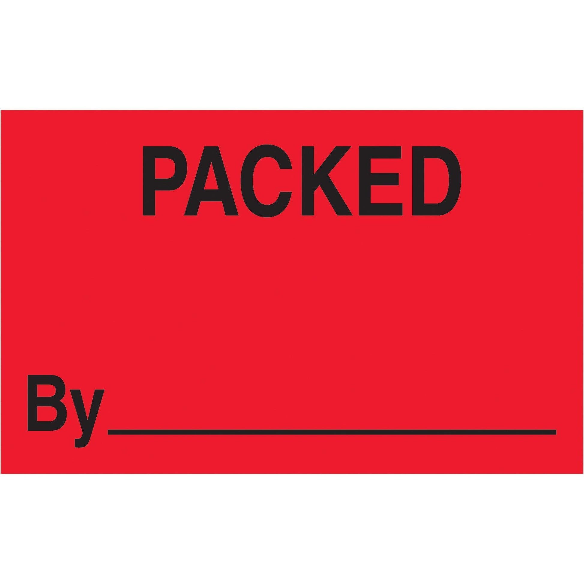 1 1/4 x 2" - "Packed By" (Fluorescent Red) Labels - DL1178