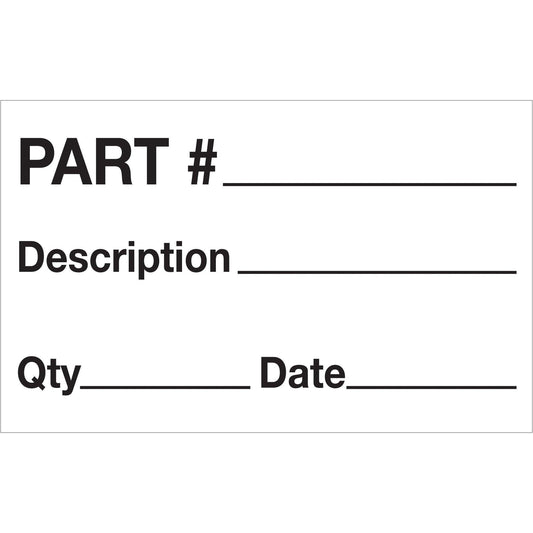 1 1/4 x 2" - "Part# - Description - Qty - Date" Labels - DL1183