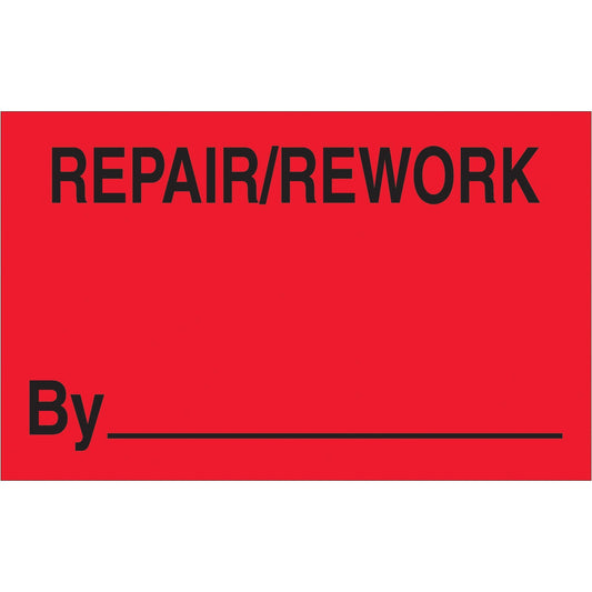 1 1/4 x 2" - "Repair/Rework By" (Fluorescent Red) Labels - DL1162