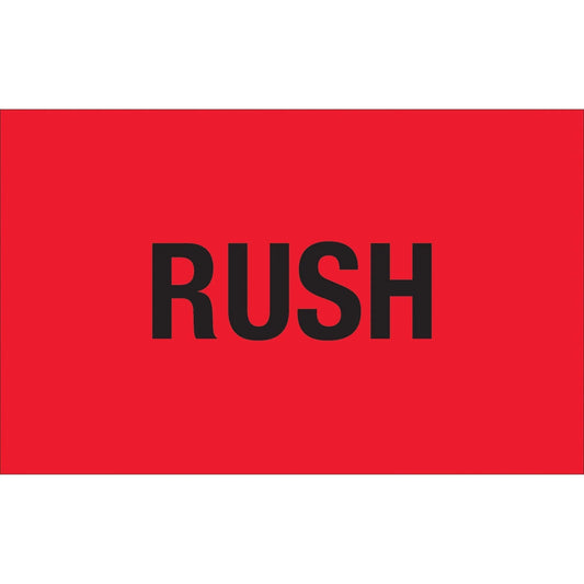 1 1/4 x 2" - "Rush" (Fluorescent Red) Labels - DL1367 Box Packaging Partner
