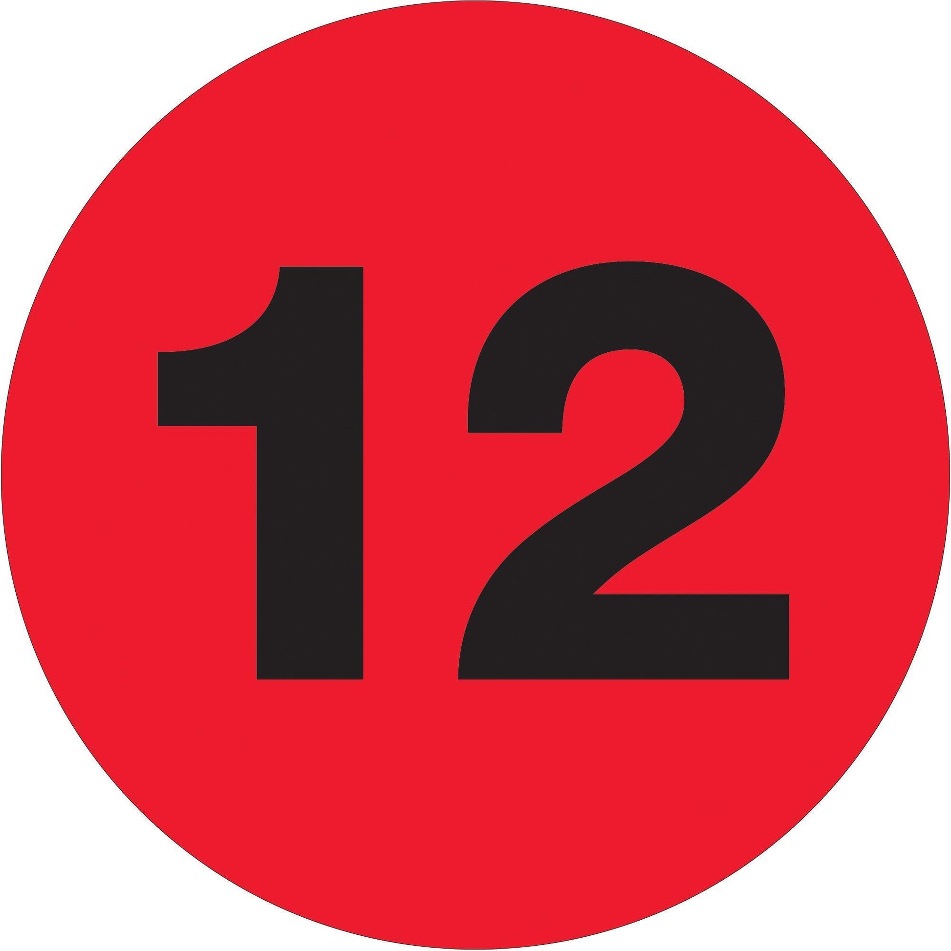 1" Circle - "12" (Fluorescent Red) Number Labels - DL6764