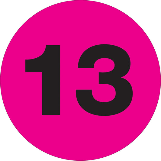 1" Circle - "13" (Fluorescent Pink) Number Labels - DL6765