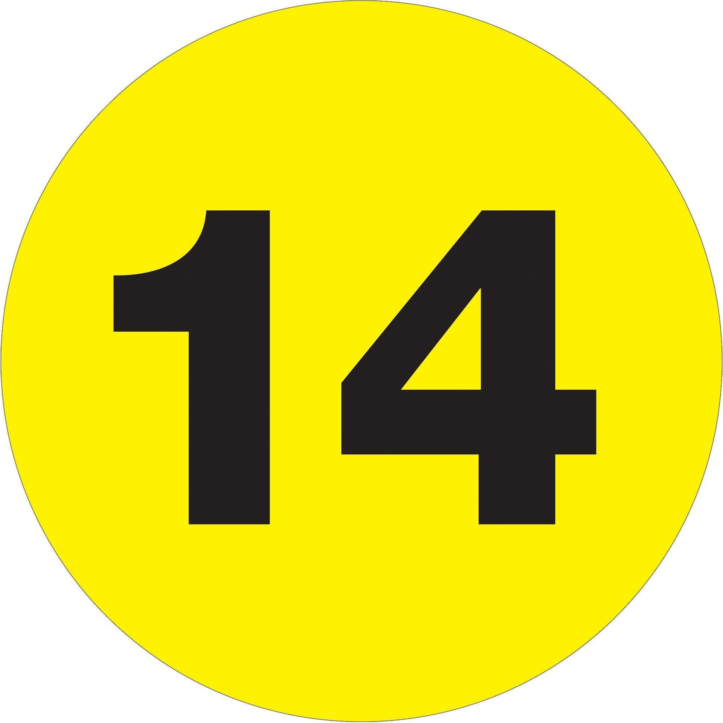 1" Circle - "14" (Fluorescent Yellow) Number Labels - DL6766