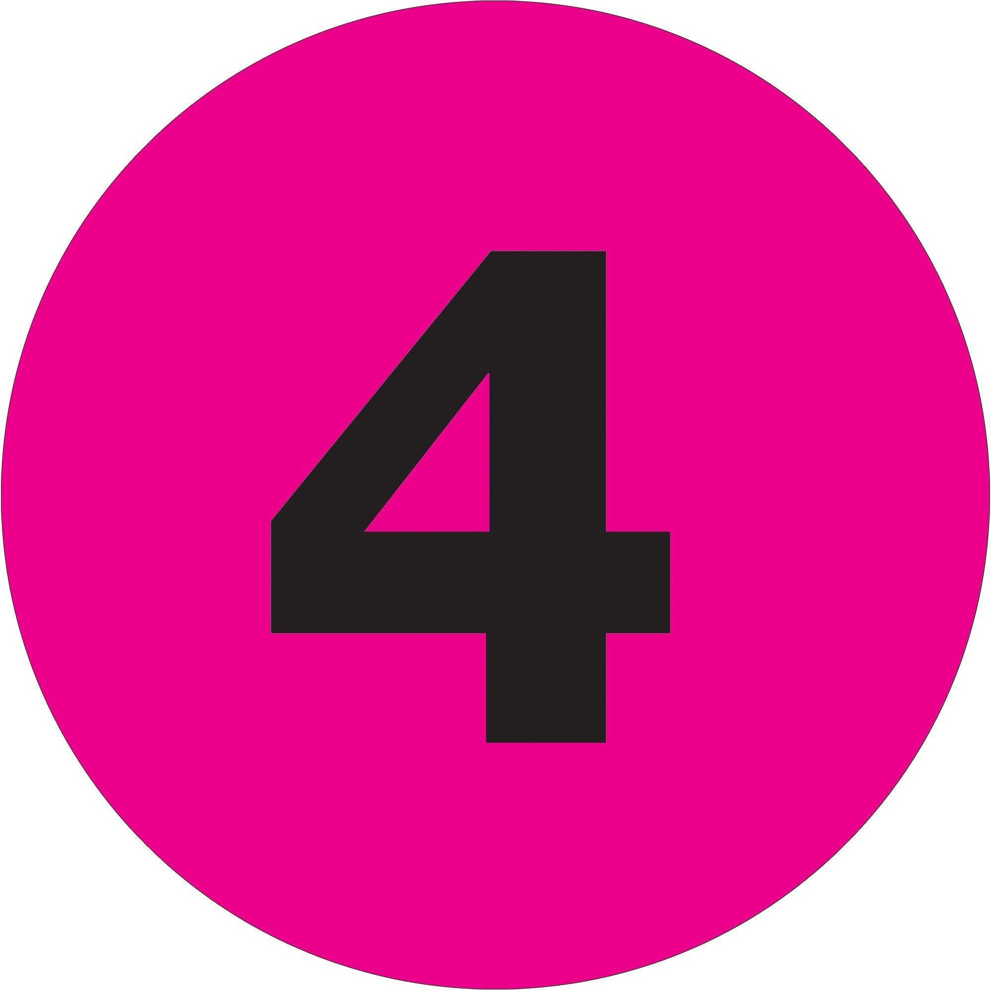 1" Circle - "4" (Fluorescent Pink) Number Labels - DL6754