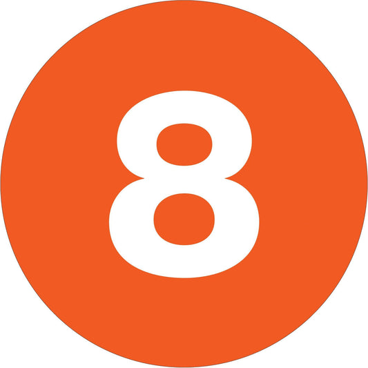 1" Circle - "8" (Orange) Number Labels - DL6758