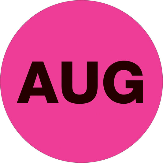 1" Circle - "AUG" (Fluorescent Pink) Months of the Year Labels - DL6730