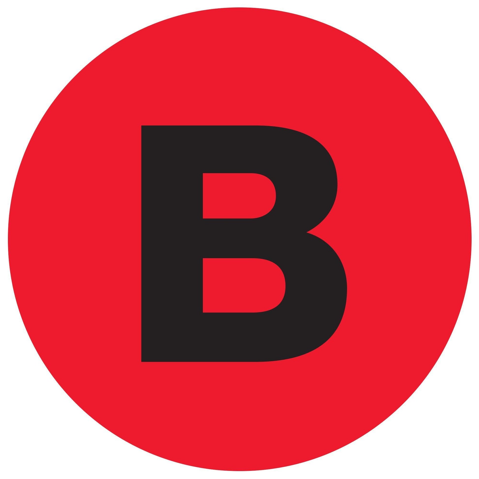 1" Circle - "B" (Fluorescent Red) Letter Labels - DL7002