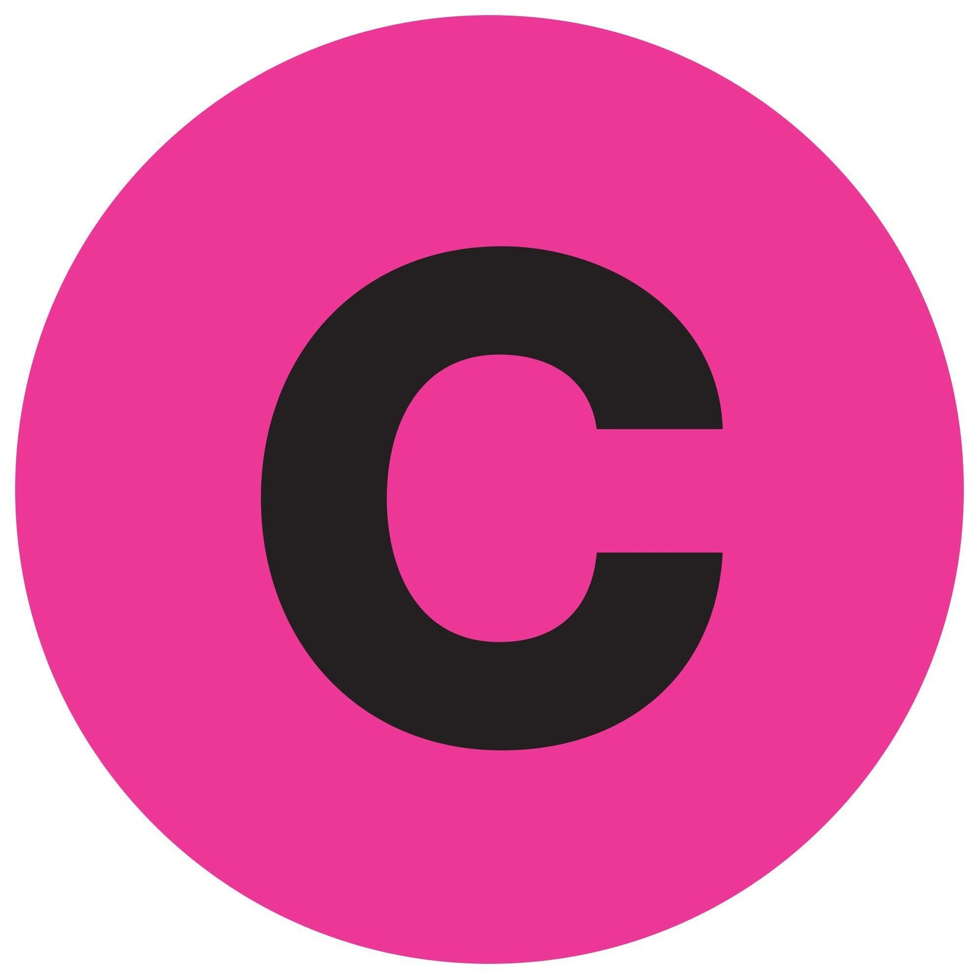 1" Circle - "C" (Fluorescent Pink) Letter Labels - DL7004