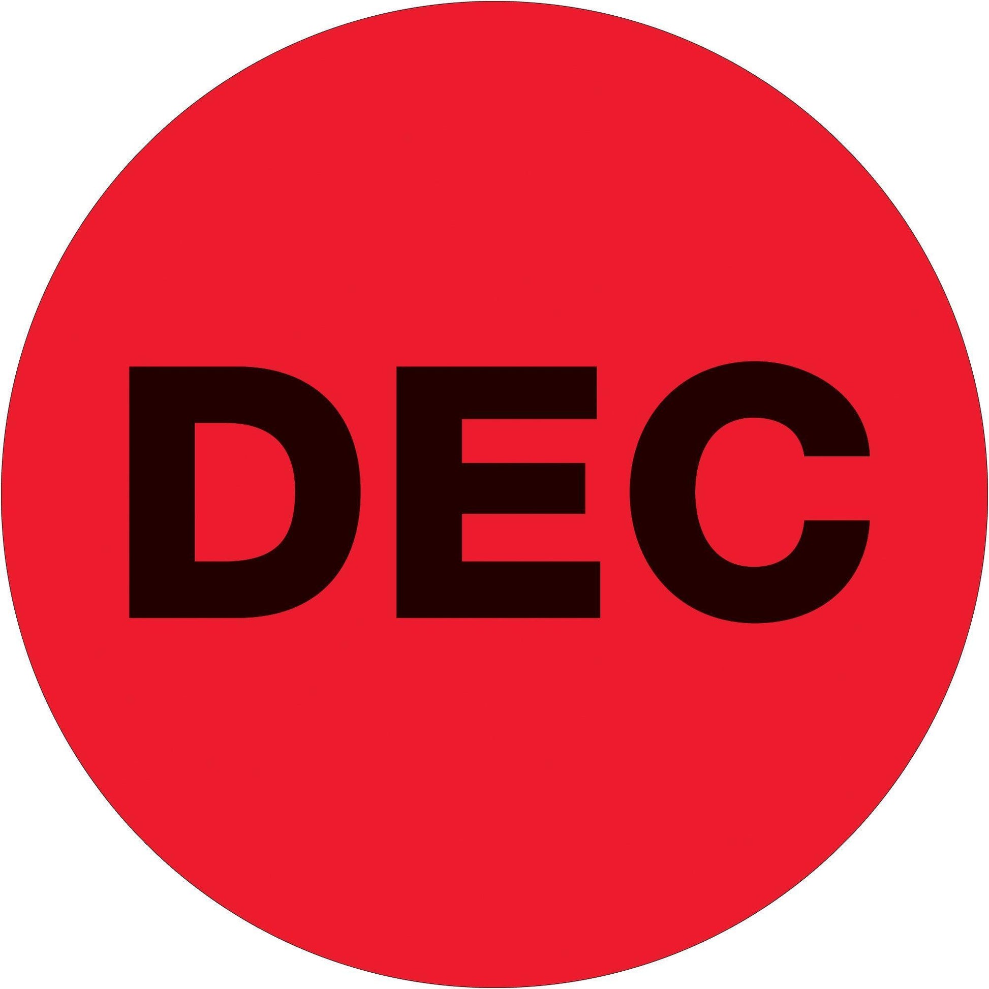 1" Circle - "DEC" (Fluorescent Red) Months of the Year Labels - DL6734