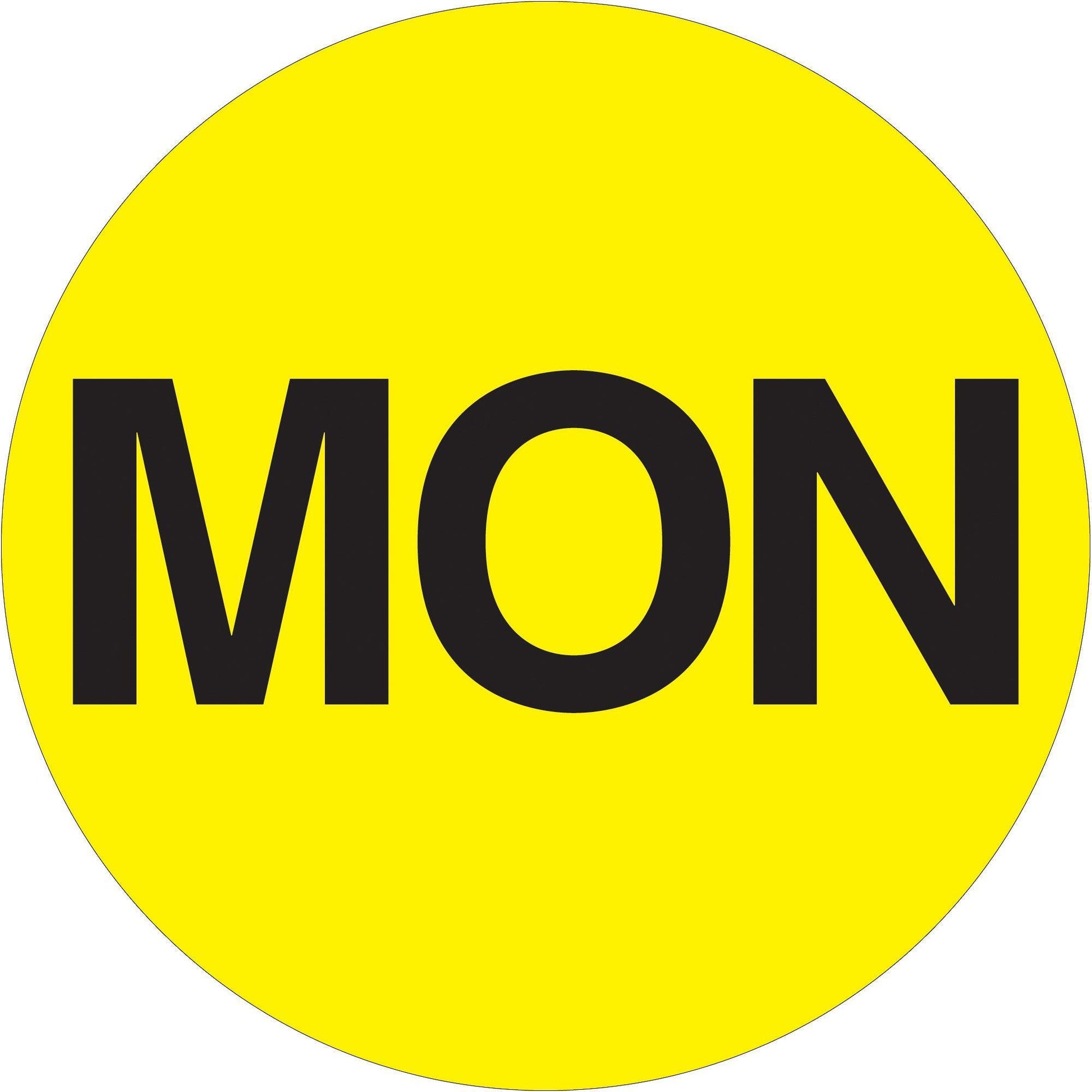 1" Circle - "MON" (Fluorescent Yellow) Days of the Week Labels - DL6501