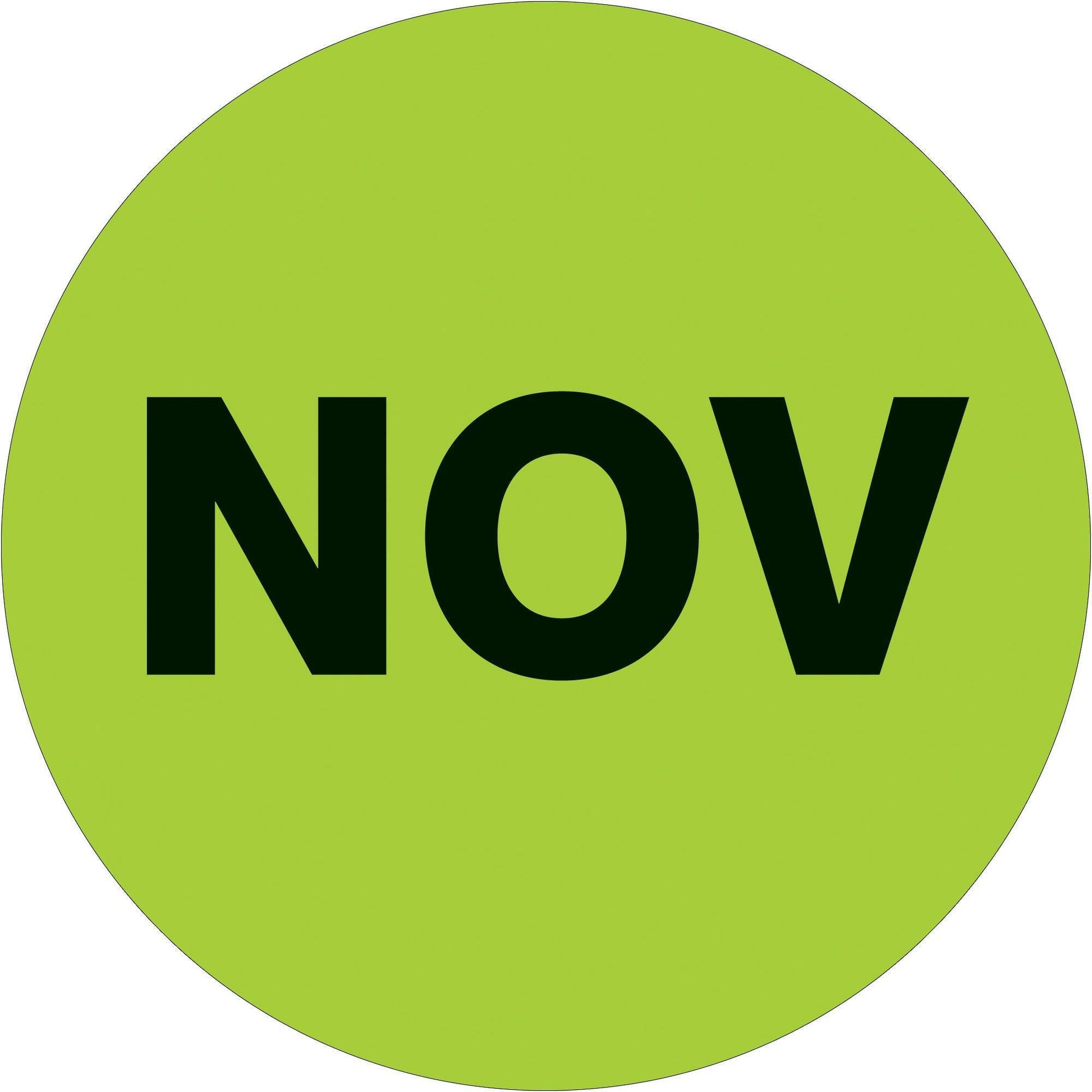 1" Circle - "NOV" (Fluorescent Green) Months of the Year Labels - DL6733