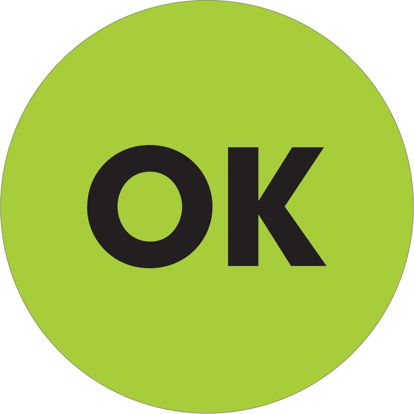 1" Circle - "OK" Fluorescent Green Labels - DL1271