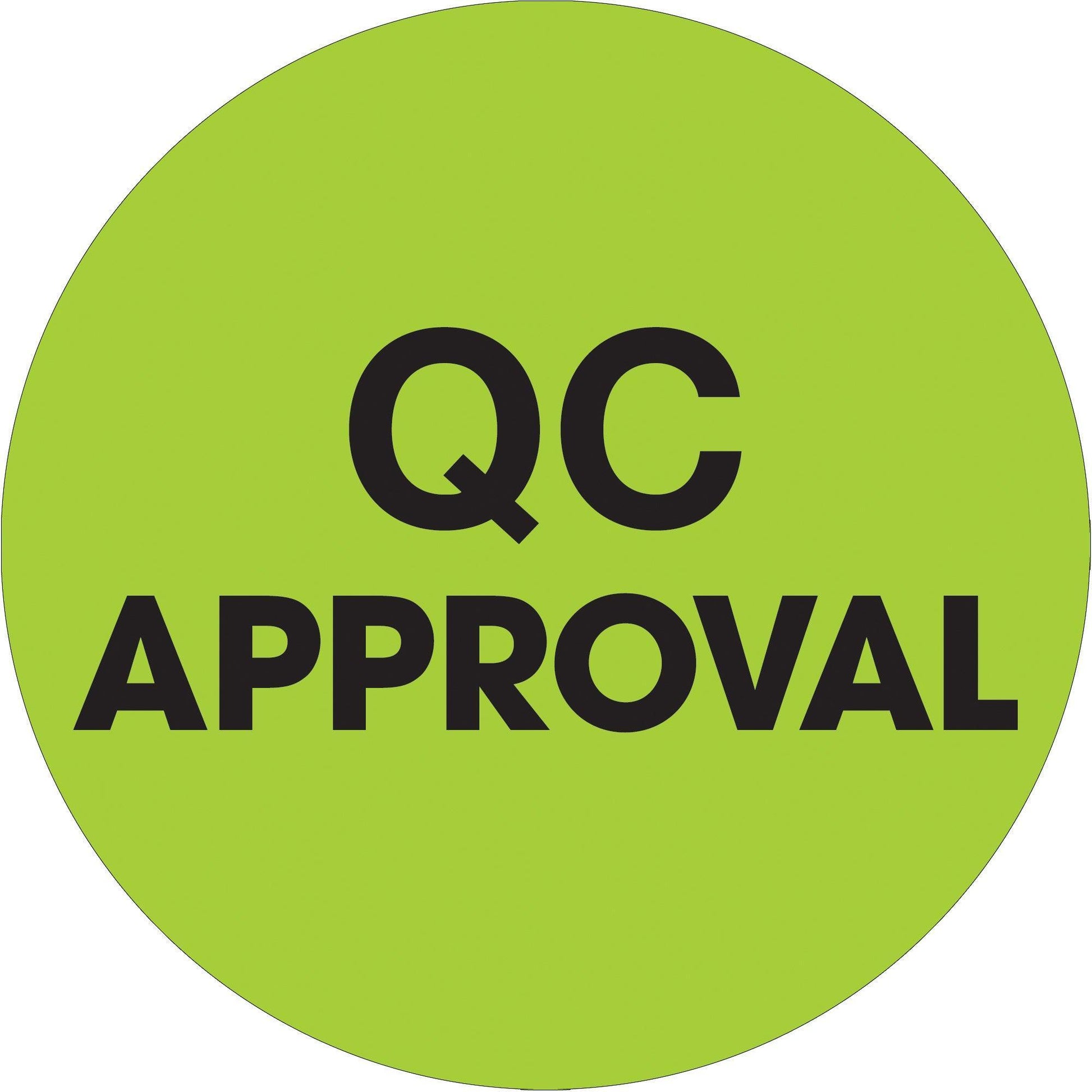 1" Circle - "QC Approval" Fluorescent Green Labels - DL1254