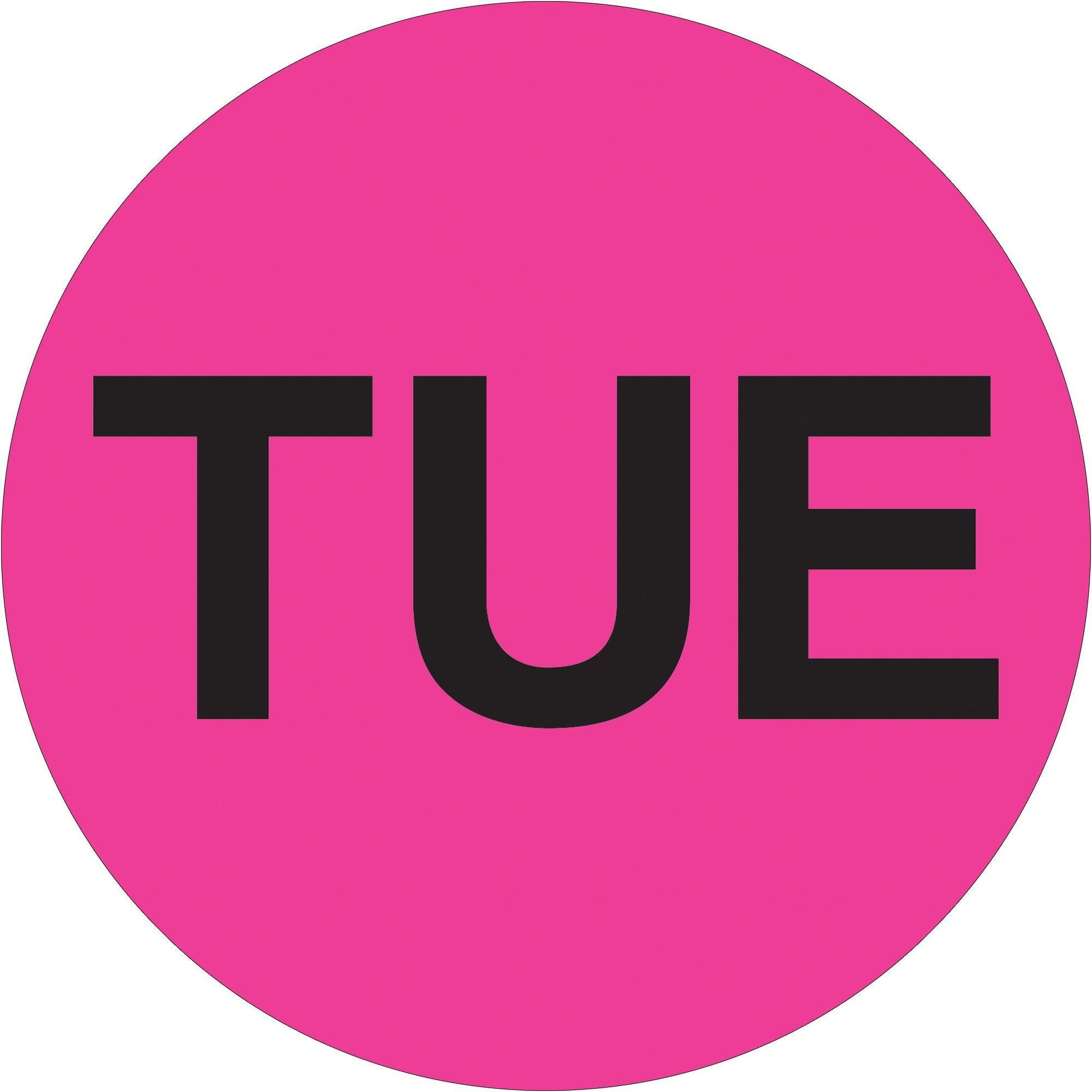 1" Circle - "TUE" (Fluorescent Pink) Days of the Week Labels - DL6511