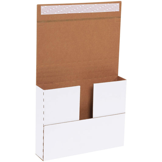 11 1/8 x 8 5/8 x 2" White Deluxe Easy-Fold Mailers - M1BKSS