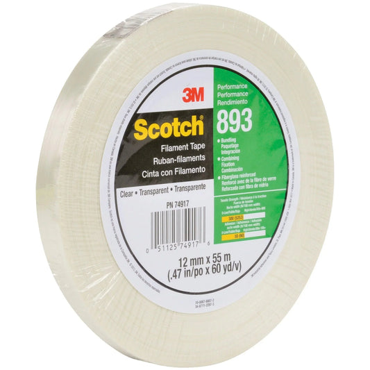 1/2" x 60 yds. (12 Pack) Scotch® Filament Tape 893 - T91389312PK Box Packaging Partner