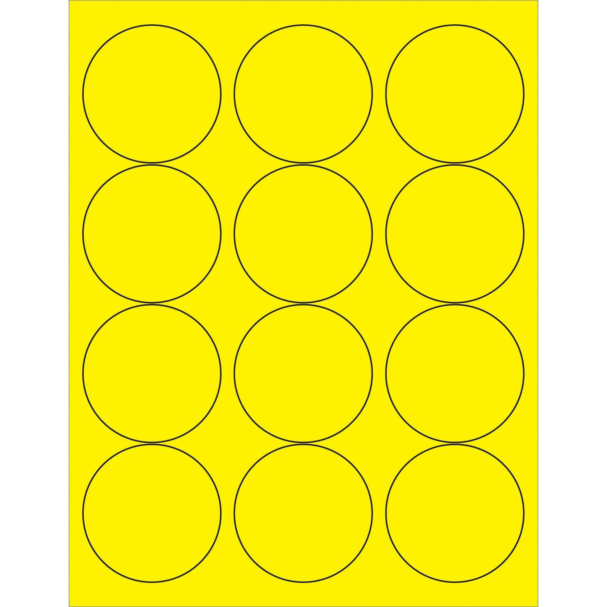 2 1/2" Fluorescent Yellow Circle Laser Labels - LL194YE