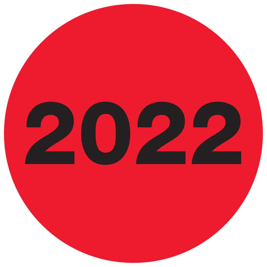 2" Circle - "2022" (Fluorescent Red) Year Labels - DL6833