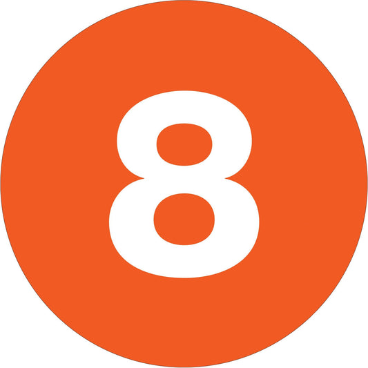 2" Circle - "8" (Orange) Number Labels - DL6776