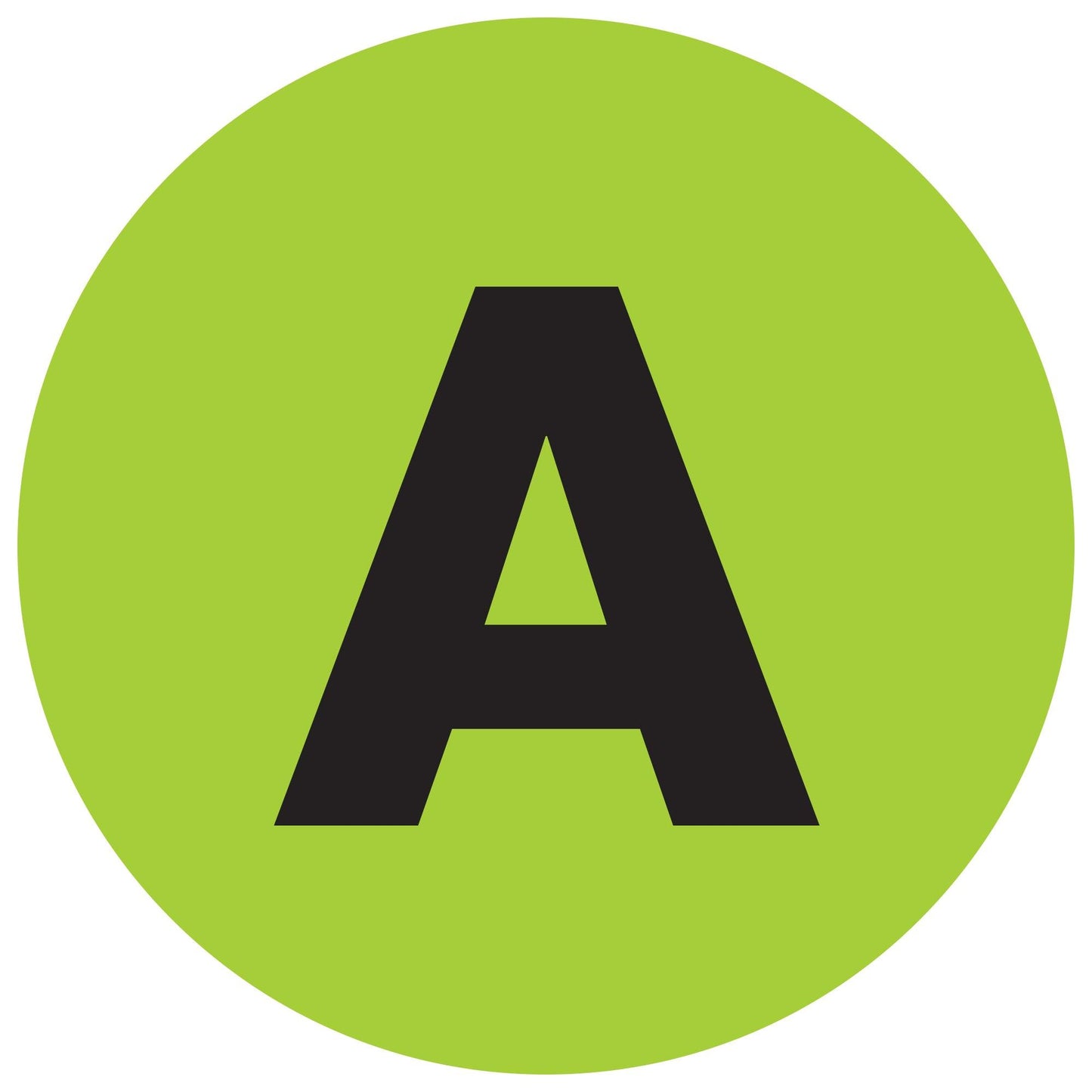 2" Circle - "A" (Fluorescent Green) Letter Labels - DL7001