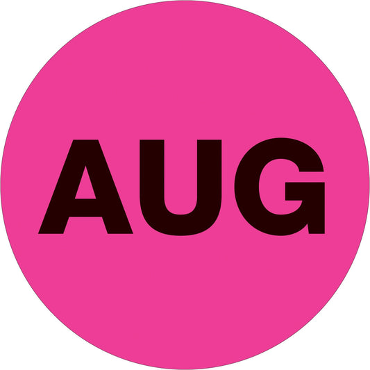 2" Circle - "AUG" (Fluorescent Pink) Months of the Year Labels - DL6744