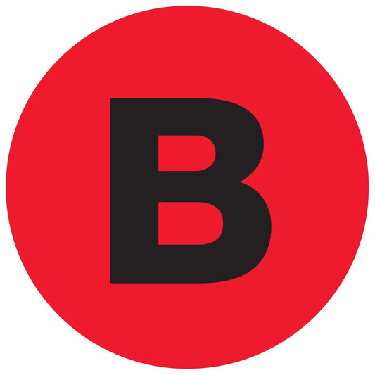 2" Circle - "B" (Fluorescent Red) Letter Labels - DL7003