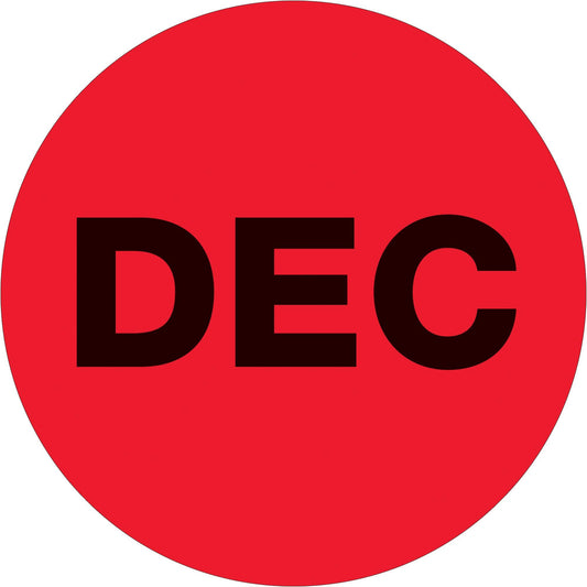 2" Circle - "DEC" (Fluorescent Red) Months of the Year Labels - DL6748