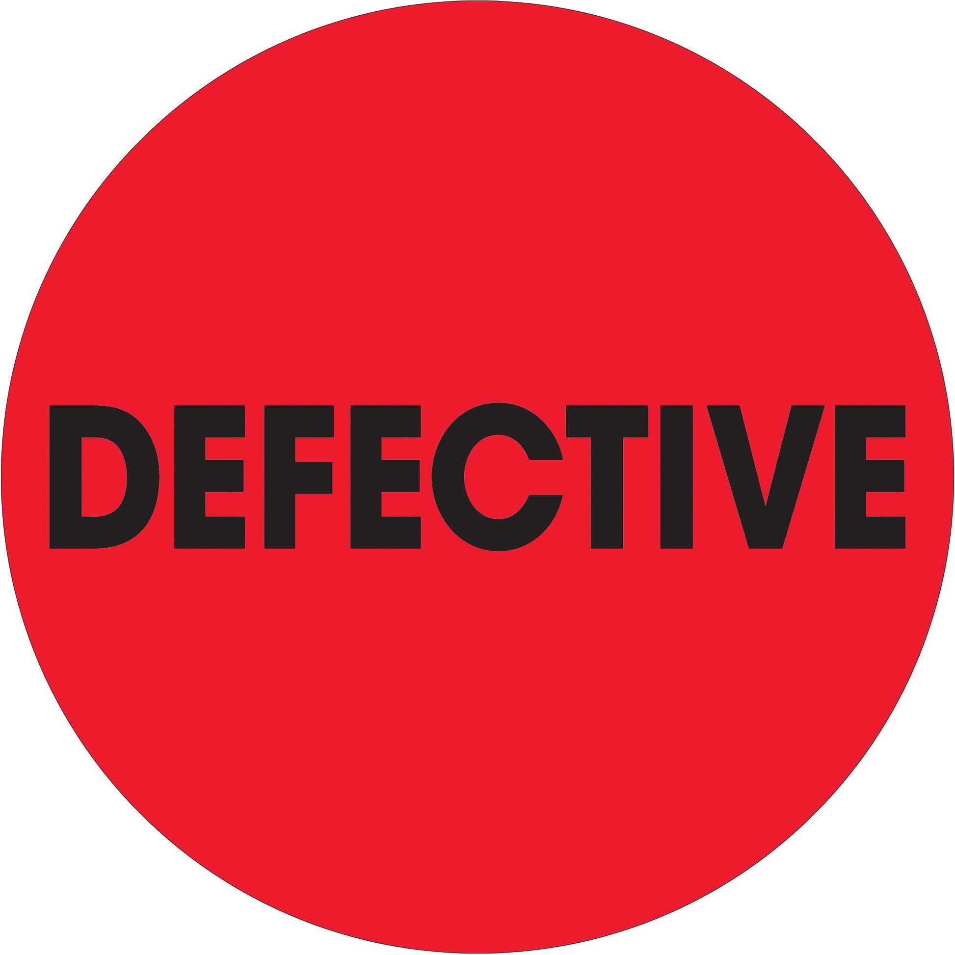 2" Circle - "Defective" Fluorescent Red Labels - DL1279