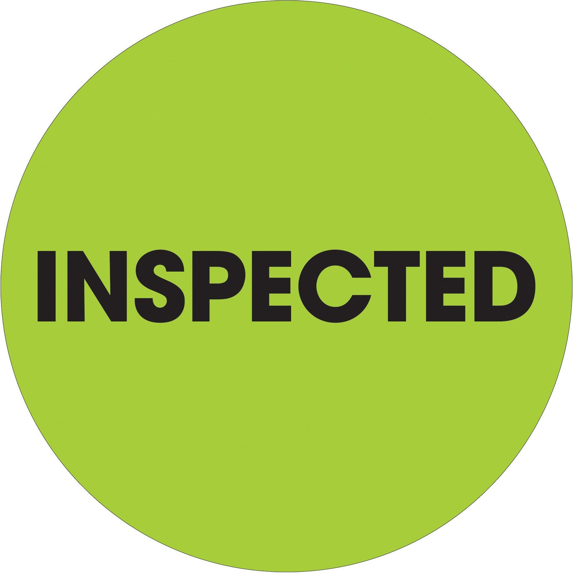 2" Circle - "Inspected" Fluorescent Green Labels - DL1262