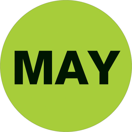 2" Circle - "MAY" (Fluorescent Green) Months of the Year Labels - DL6739