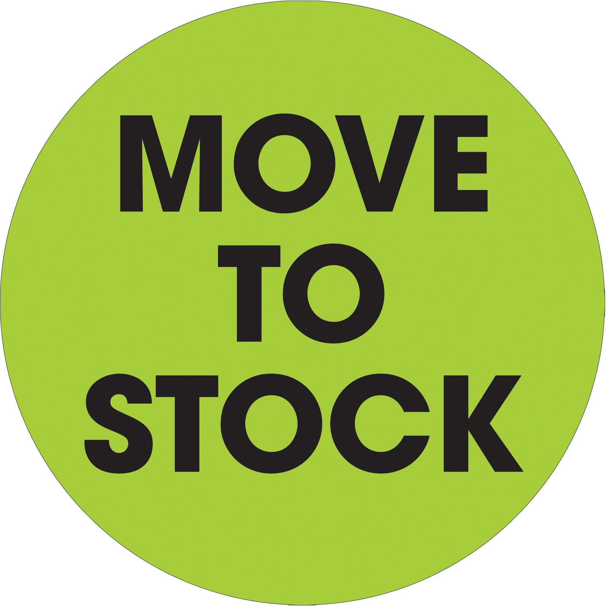 2" Circle - "Move To Stock" Fluorescent Green Labels - DL1246