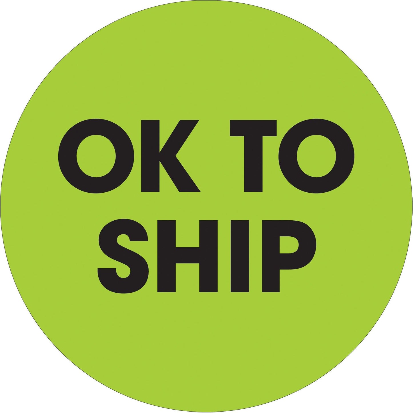 2" Circle - "Ok To Ship" Fluorescent Green Labels - DL1260