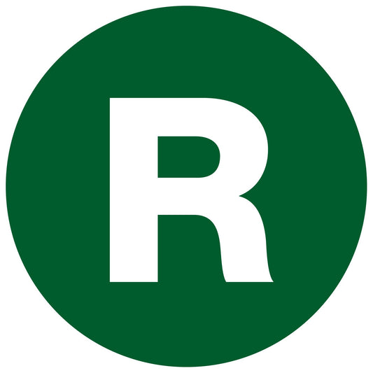 2" Circle - "R" (Green) Letter Labels - DL7009