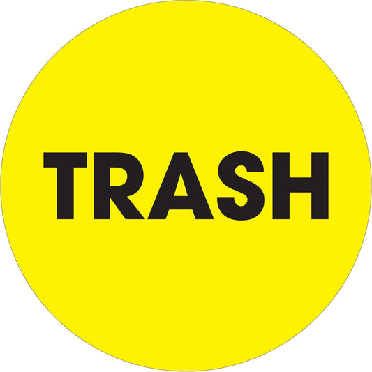 2" Circle - "Trash" (Fluorescent Yellow) Labels - DL1275