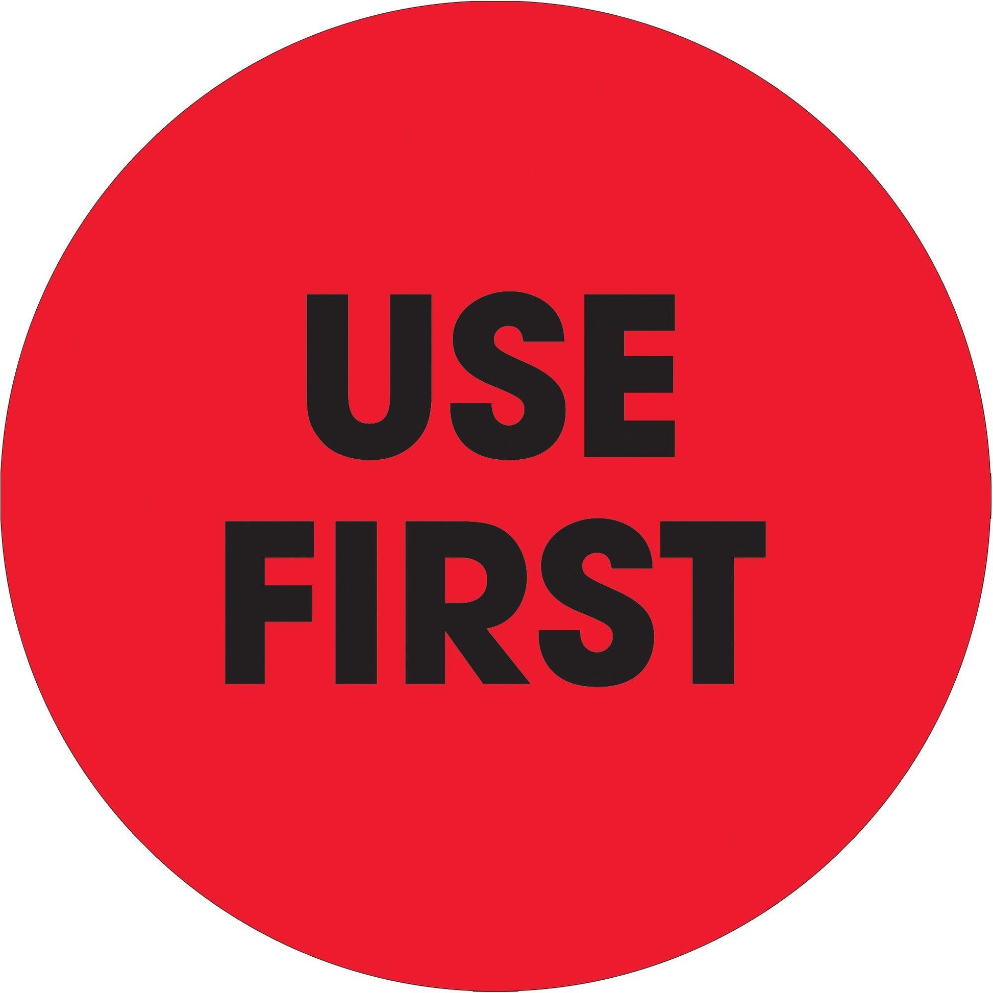 2" Circle - "Use First" Fluorescent Red Labels - DL1250