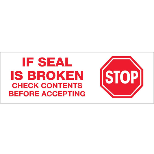 2" x 110 yds. - "Stop If Seal Is Broken" (6 Pack) Tape Logic® Messaged Carton Sealing Tape - T902P016PK