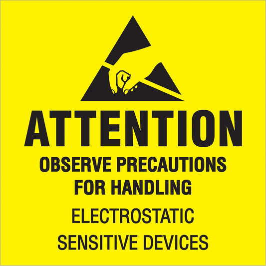 2 x 2" - "Attention - Observe Precautions" (Fluorescent Yellow) Labels - DL1369