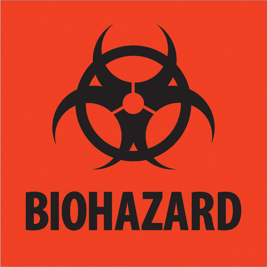 2 x 2" - "Biohazard" Fluorescent Red Labels - DL1305