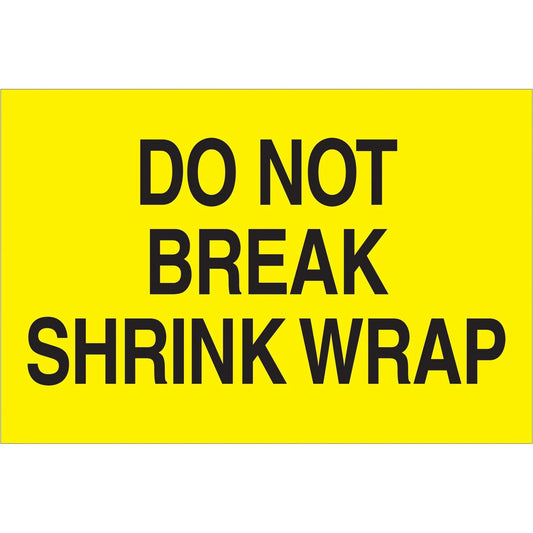 2 x 3" - "Do Not Break Shrink Wrap" (Fluorescent Yellow) Labels - DL1104 Box Packaging Partner