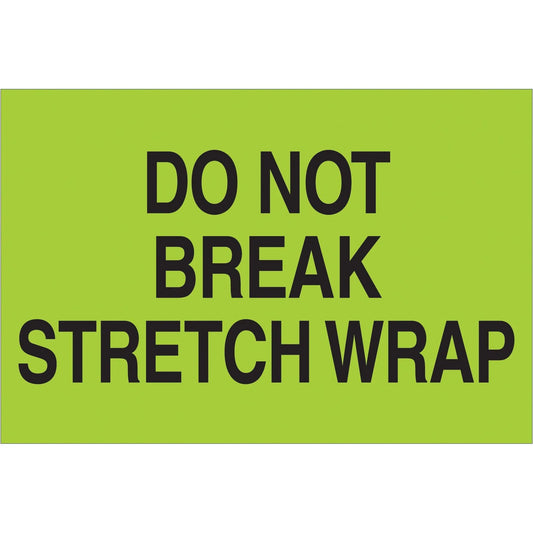 2 x 3" - "Do Not Break Stretch Wrap" (Fluorescent Green) Labels - DL1102 Box Packaging Partner