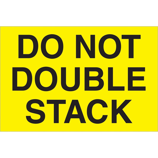 2 x 3" - "Do Not Double Stack" (Fluorescent Yellow) Labels - DL1095 Box Packaging Partner