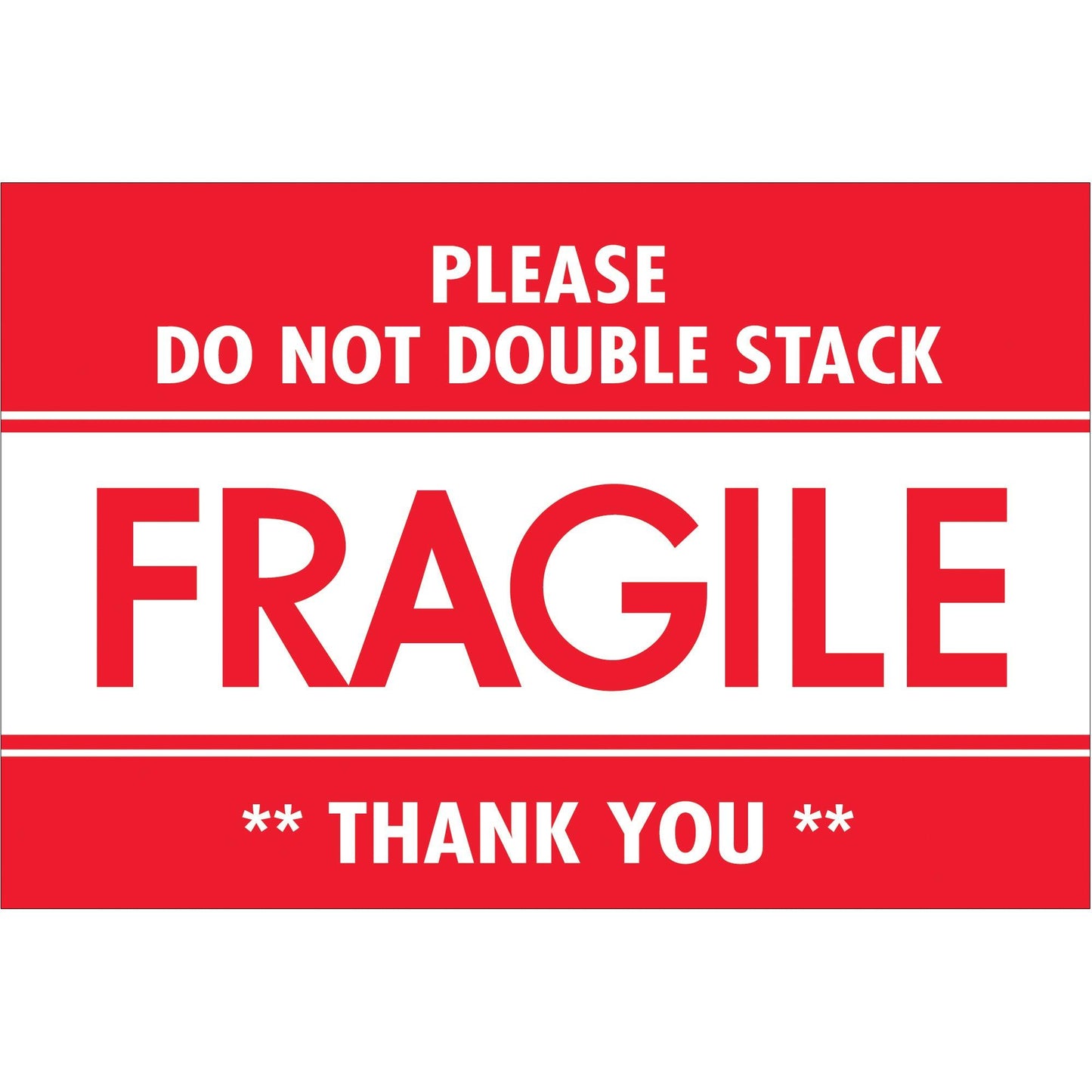 2 x 3" - "Fragile - Do Not Double Stack" Labels - DL2158