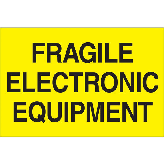 2 x 3" - "Fragile - Electronic Equipment" (Fluorescent Yellow) Labels - DL1193