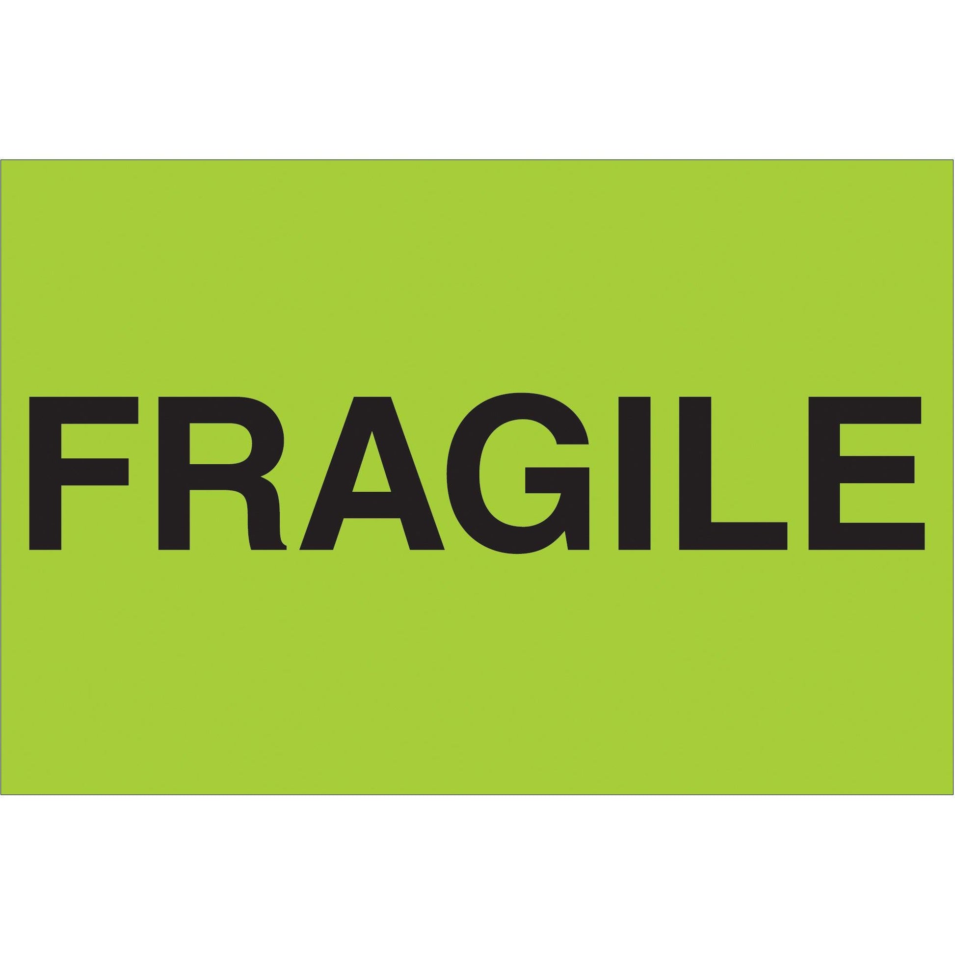 2 x 3" - "Fragile" (Fluorescent Green) Labels - DL1056