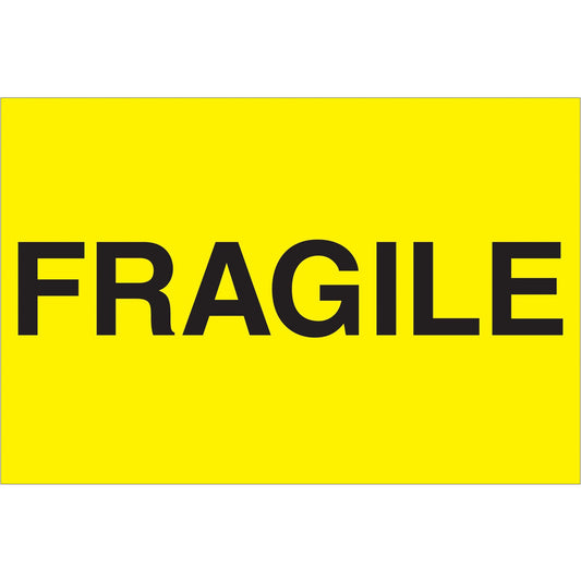 2 x 3" - "Fragile" (Fluorescent Yellow) Labels - DL1057