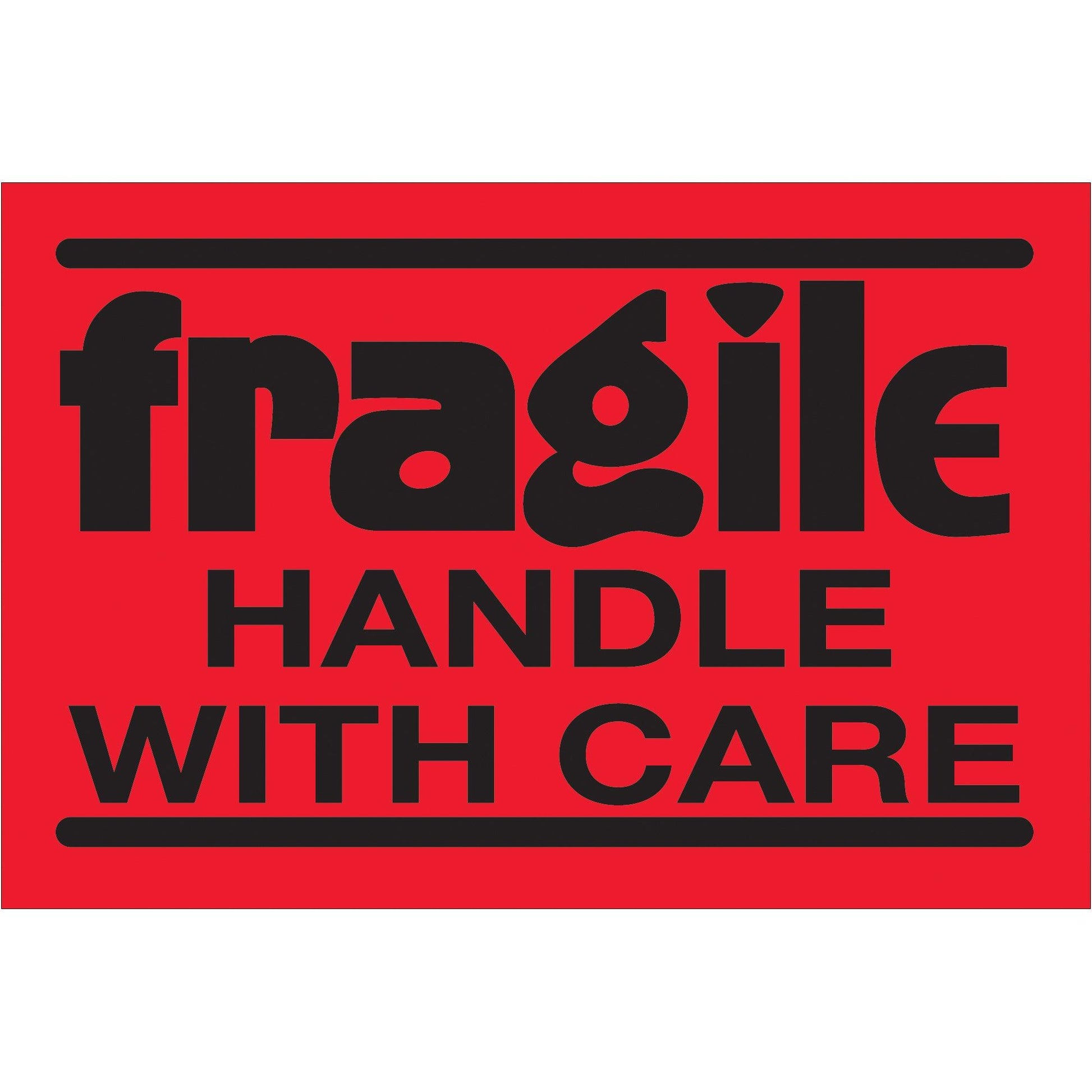 2 x 3" - "Fragile - Handle With Care" (Fluorescent Red) Labels - DL1326