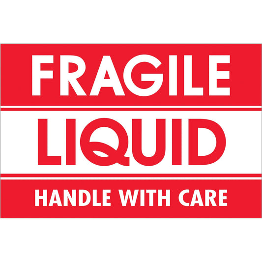 2 x 3" - "Fragile - Liquid - Handle With Care" Labels - DL2165